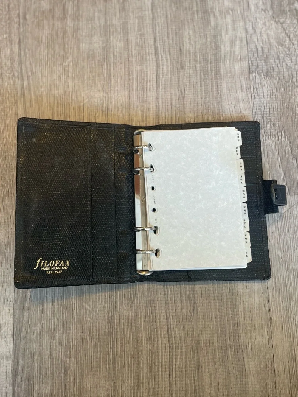 Vintage 90s Filofax Pocket Organizer 4-Ring Planner Binder | Black Lizard Print